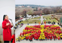 Над 1.200 ученици го формираа македонското знаме, а Андријана Јаневска ја изведе македонската химна во Бутел